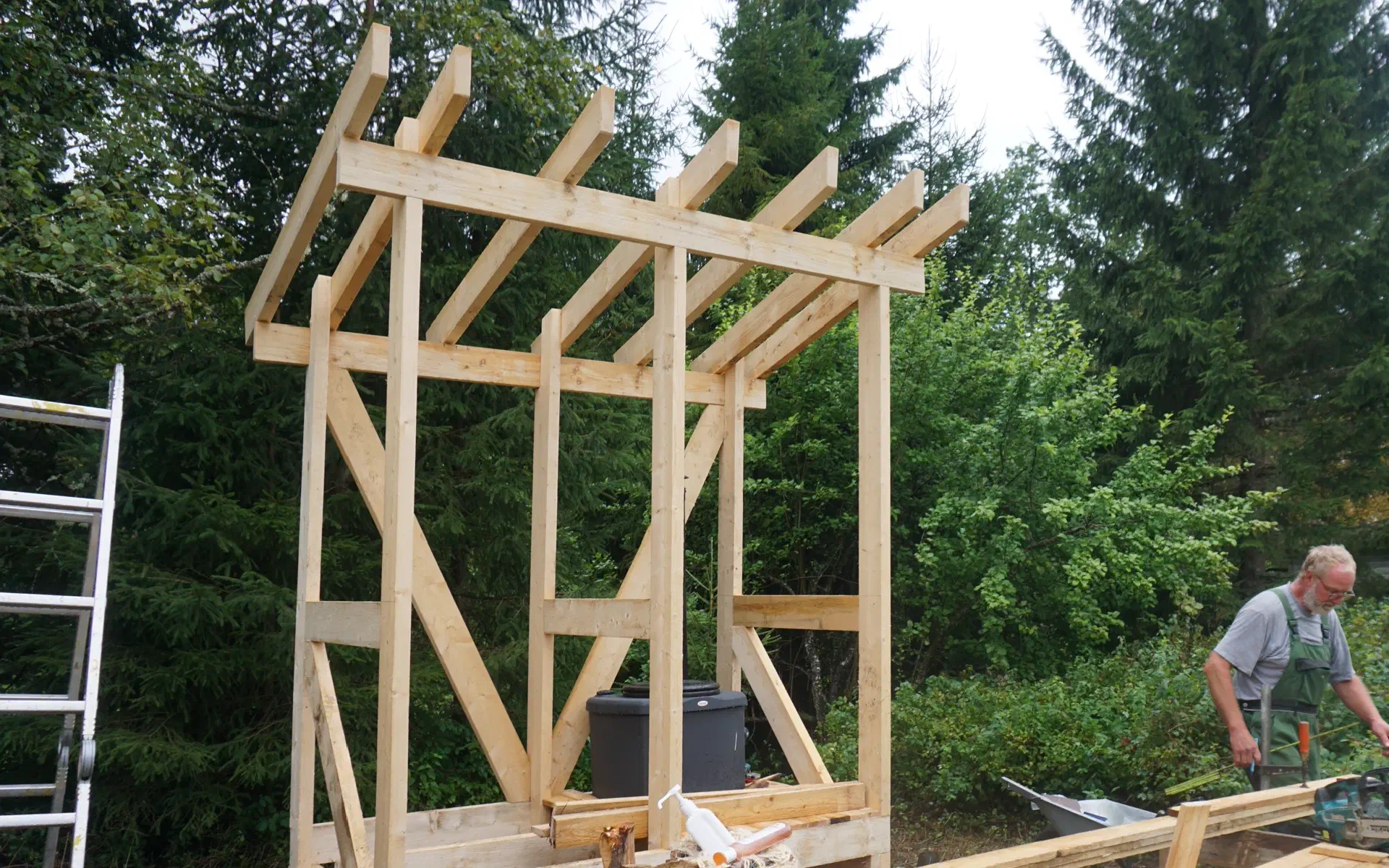 The basic framework for the outhouse has been assembled.